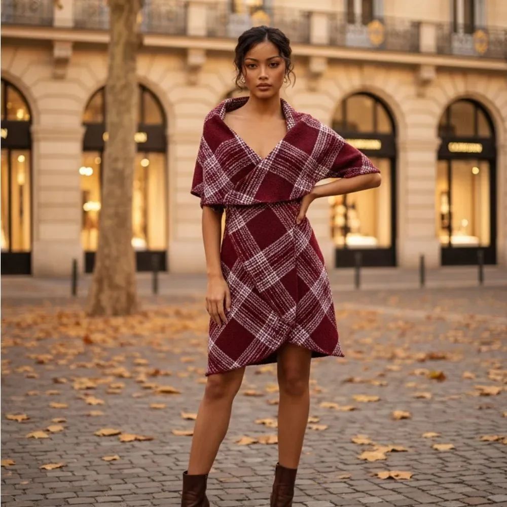 Plaid Burgundy wrap 52”x56” oval wrap
